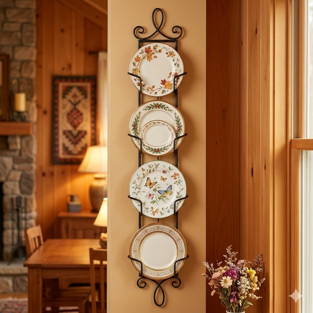 HOHIYA 42-Inch Vertical Plate Hanger for Wall 2-Pack Metal 4-Tier Display Rack for Collectible Plates Photo Frames and Artwork Heavy Duty Wall-Mounted Holder Black